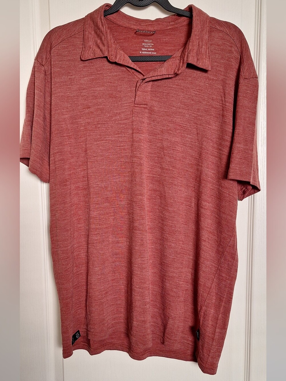 Decathlon Forclaz Mens XL Merino Wool Travel 500 Heathered Rust Red Polo Shirt